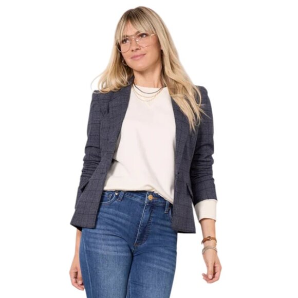 EVEREVE Asher Plaid Blazer Women's Size L Navy - Picture 4 of 9